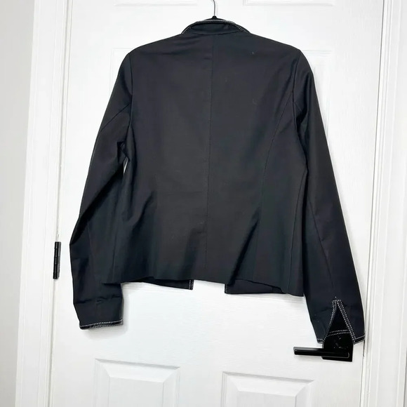 Nina McLemore Size 8 Black Open Front Blazer Contrasting White Stitching - Picture 7 of 7